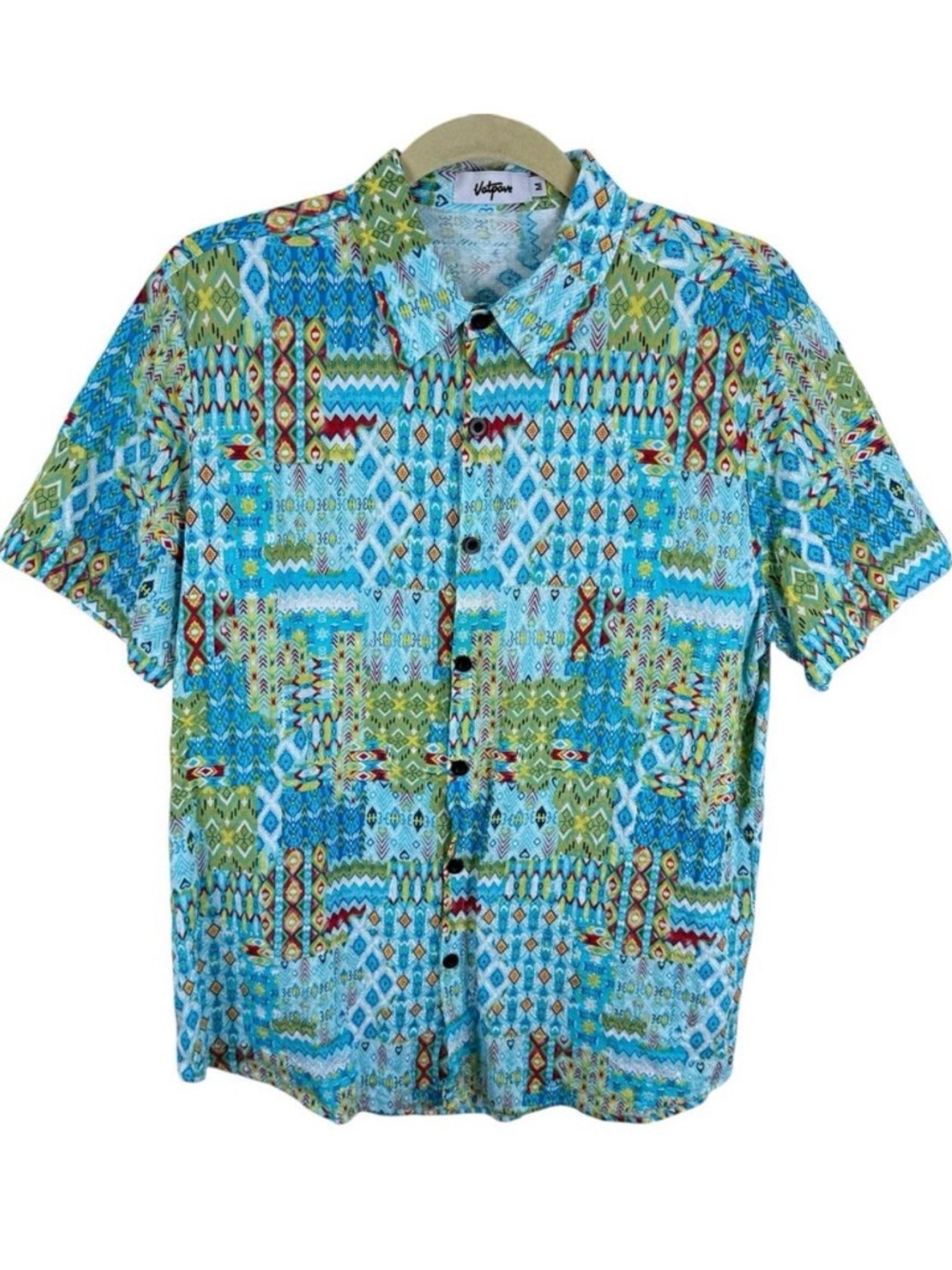 Vatpave Colorful Cotton Blend Hawaiian Short Sleeve Button Up Shirt Size Men's M